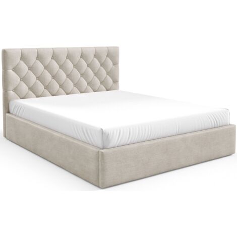 Selsey Aurevia - Polsterbett 140x200 mit Bettkasten und Samtbezug, hellbeige