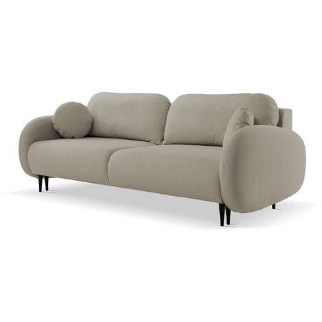 Selsey BAFRA - Dreisitzer-Sofa mit Schlaffunktion und Bettkasten, Easy-Clean Samtbezug Beige