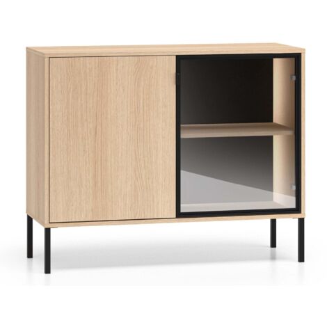 Selsey Barnee – Sideboard mit beleuchteter Glasvitrine, Eichenholzoptik, 107 cm