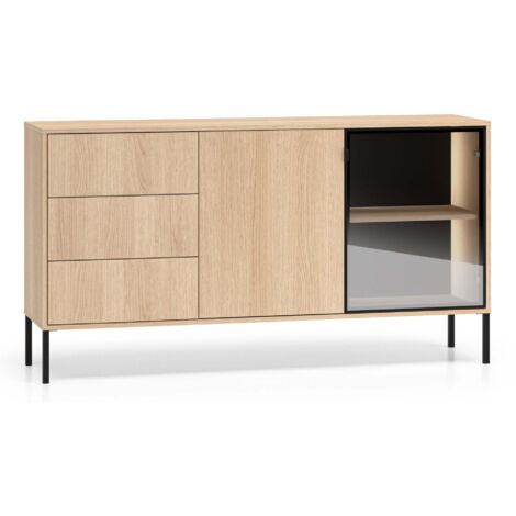 Selsey Barnee – Sideboard mit beleuchteter Glasvitrine, Eichenholzoptik, 160 cm