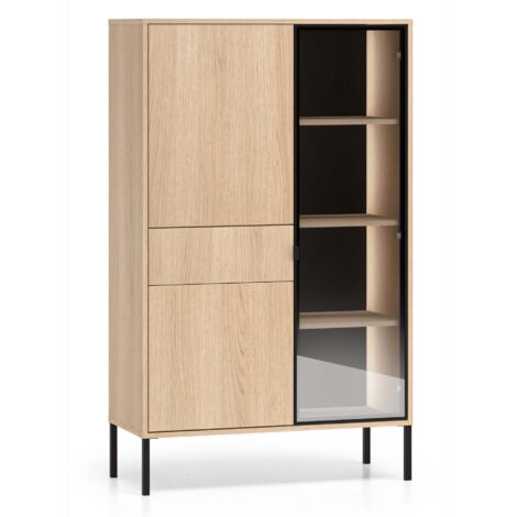 Selsey Barnee – Vitrine, 3-türig mit LED, Eichenoptik, 92 cm