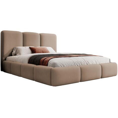 Selsey Bauro - Polsterbett 160x200 mit Stauraum und Samtbezug, hellbraun