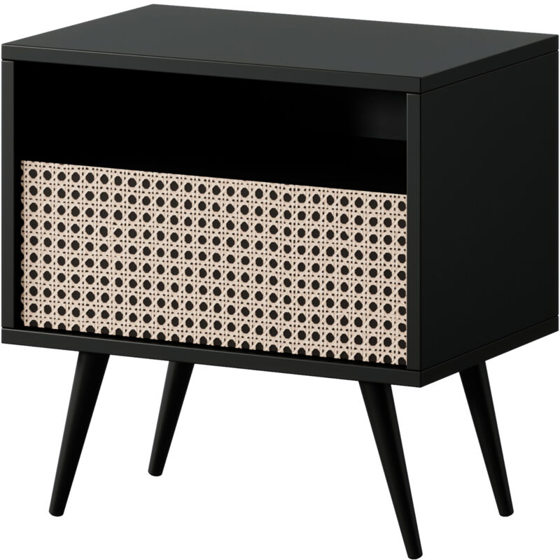 Selsey - bello - Table de chevet avec tiroir - motif du tressage viennois, pieds noirs
