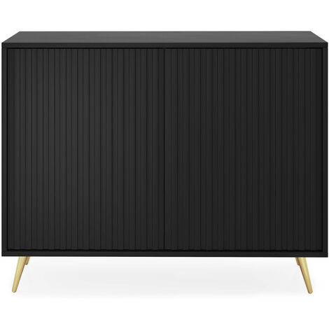 Selsey Bello - Buffet avec façades à lamelles - 104 cm - noir avec pieds dorés