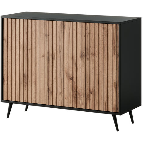 Selsey Bello - Buffet avec façades à lamelles - 104 cm - noir / chêne wotan