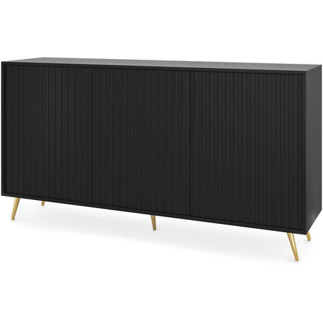 Selsey Bello - Buffet avec façades à lamelles - 154 cm - noir avec pieds dorés