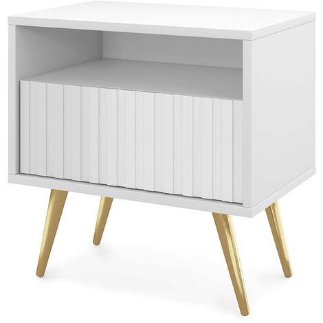 Selsey Bello - Comodino a doghe, bianco con gambe oro