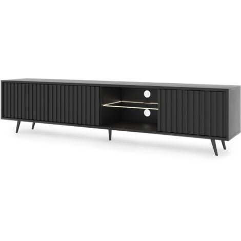 Selsey BELLO - Meuble TV 3 portes led - 175 cm - noir avec pieds noirs