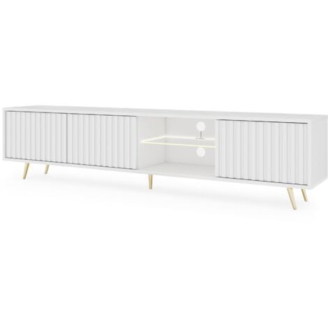 Selsey BELLO - Meuble TV 3 portes led - 175 cm - weiß avec pieds dorés