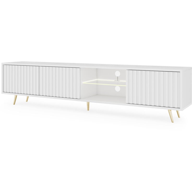 Selsey - bello - Meuble tv 3 portes led - 175 cm - weiß avec pieds dorés