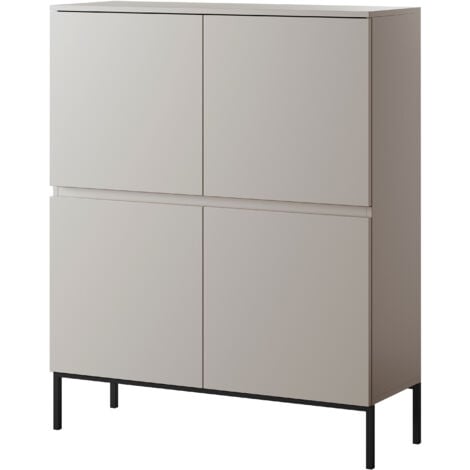 Selsey Bemmi - Highboard Hochkommode 4-türig, Beige mit schwarzen Beinen, 100 cm
