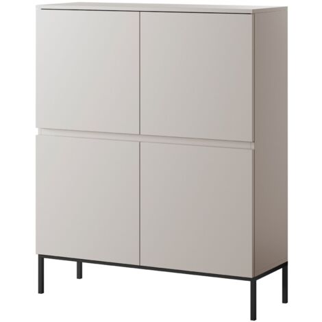 Selsey Bemmi - Highboard Hochkommode 4-türig, Beige mit schwarzen Beinen, 100 cm