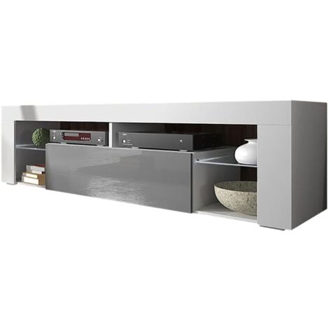 Selsey BIANKO - Meuble TV avec led - 140 cm - blanc mat/gris brillant