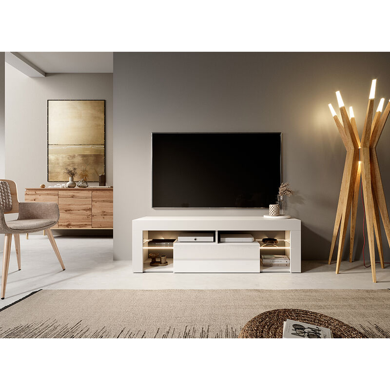 Mobile Tv Bianco Lucido.Selsey Bianko Mobile Tv Moderno Tavolino Tv Porta Tv Elegante Con Ripiani In Vetro 140 Cm Bianco Opaco Bianco Lucido Con Led Mm5903025121512