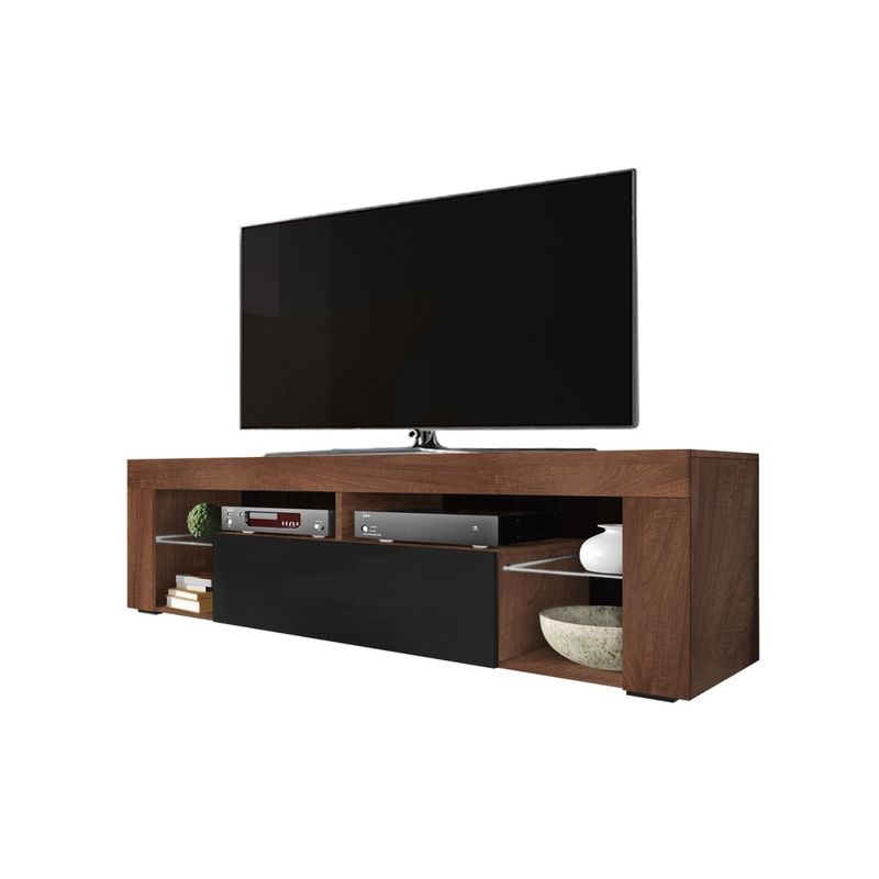 Bianko - Mobile tv Moderno / Tavolino tv / Porta tv Elegante con Ripiani in Vetro 140 cm (Noce Opaco / Nero Lucido, senza led) - Selsey