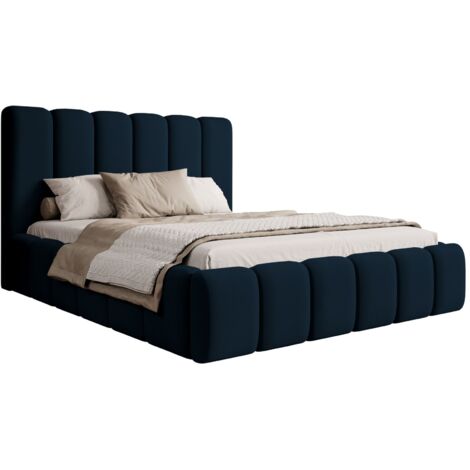 Selsey Biscottino - Polsterbett 140x200 mit Bettkasten, Lattenrost, Samtbezug, dunkelblau