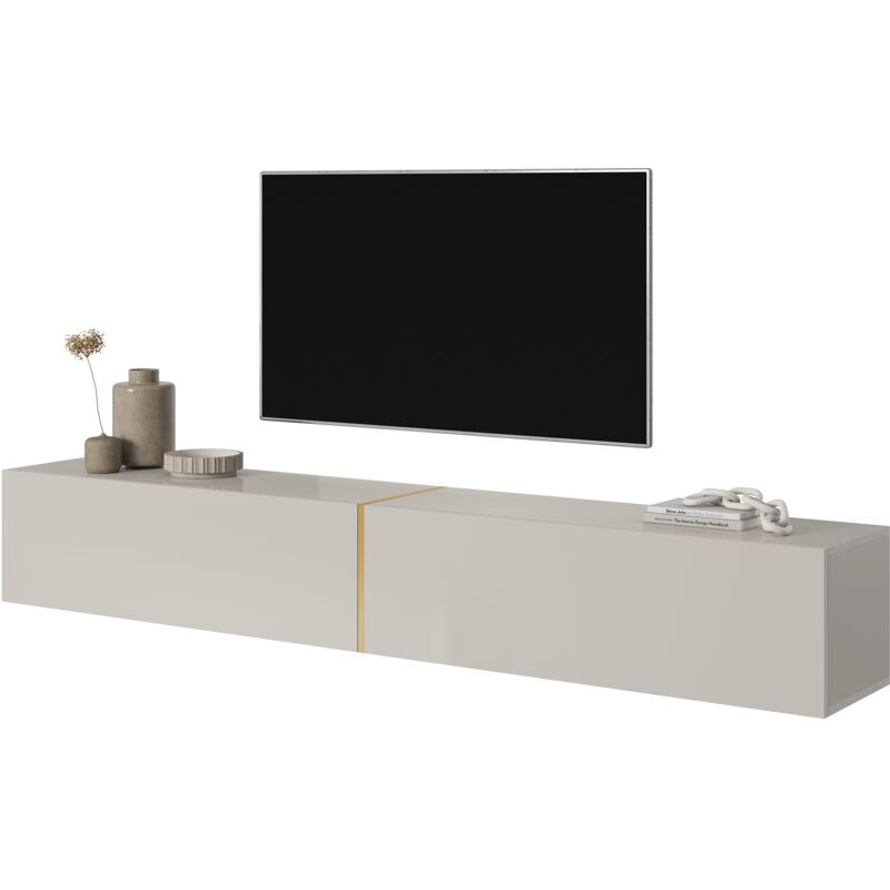 Selsey BISIRA - Meuble TV - 200 cm - taupe (gris-beige) avec insert doré