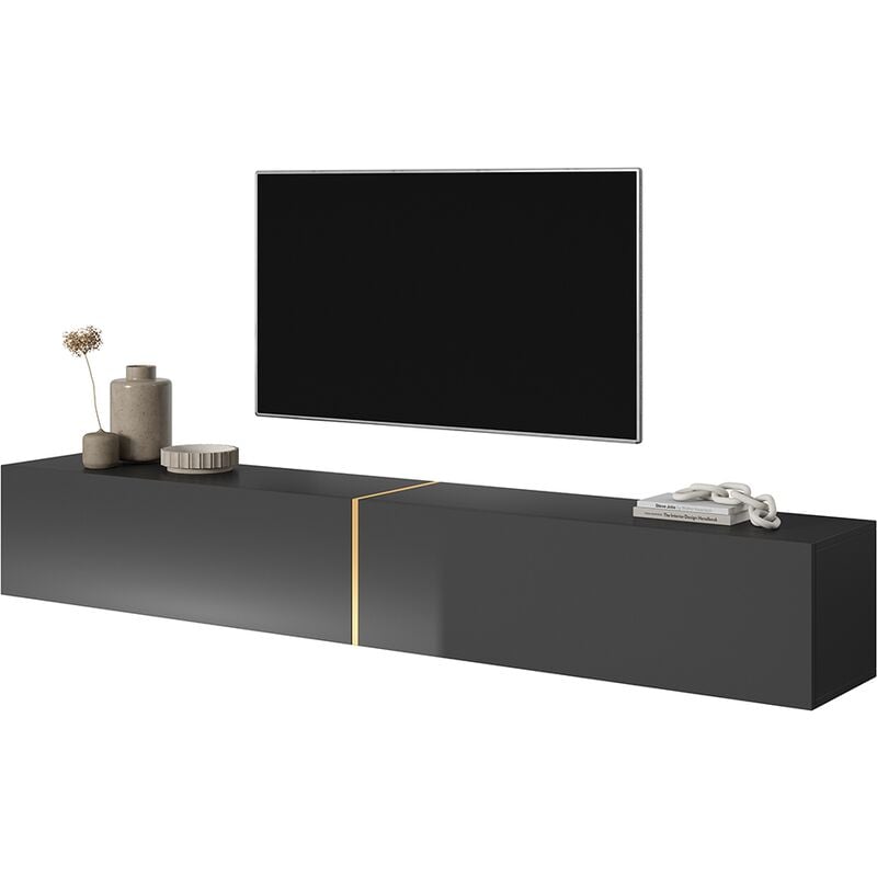 Selsey - bisira - Meuble tv 200 cm noir avec insert doré