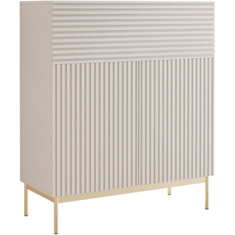 Selsey – Buffet haut 105,4 cm avec 2 portes et abattant – Éclairage LED intégré – Gris cachemire – Rangement ingénieux avec Push-to-Open