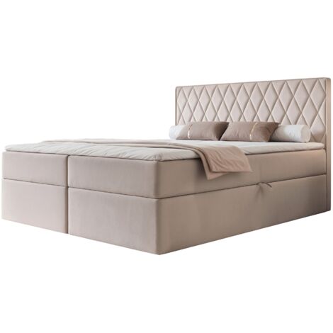 Selsey Carenzo - Boxspringbett 180x200, Bonellmatratze, Topper, Velours, greige