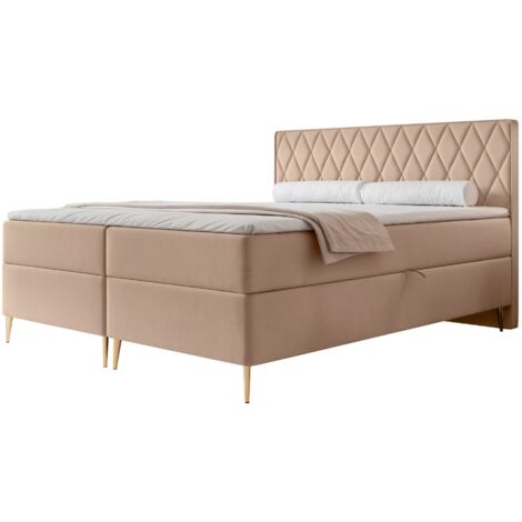 Selsey Caresso - Boxspringbett 140x200, Bonellmatratze, Topper, Velours, beige