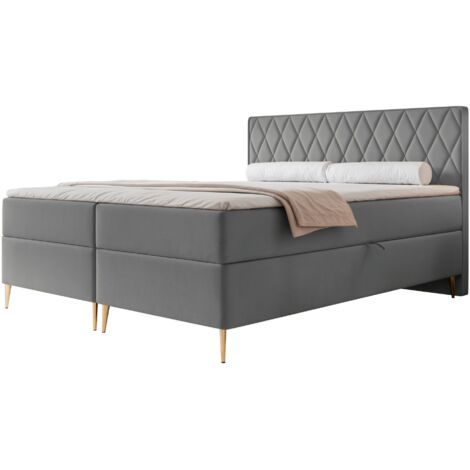 Selsey Caresso - Boxspringbett 140x200, Bonellmatratze, Topper, Velours, blau-grau