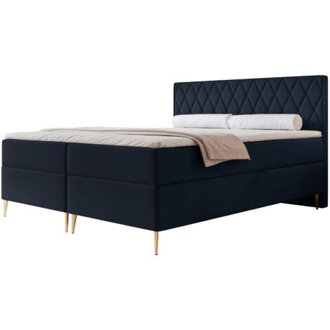 Selsey Caresso - Boxspringbett 140x200, Bonellmatratze, Topper, Velours, dunkelblau