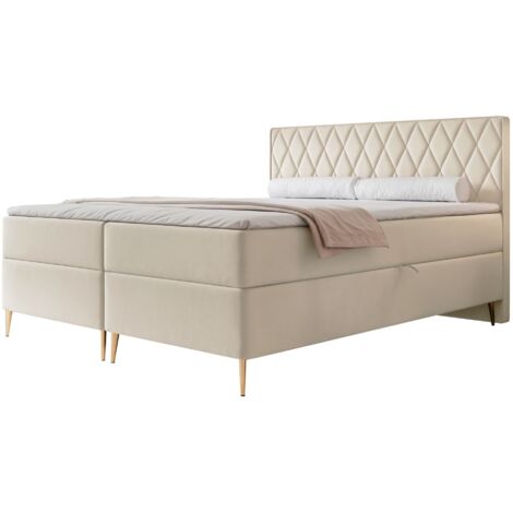 Selsey Caresso - Boxspringbett 140x200, Bonellmatratze, Topper, Velours, hellbeige