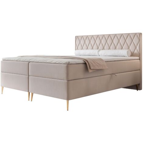 Selsey Caresso - Boxspringbett 160x200, Bonellmatratze, Topper, Velours, greige