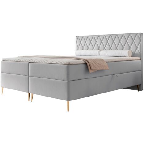Selsey Caresso - Boxspringbett 180x200, Bonellmatratze, Topper, Velours, taubengrau