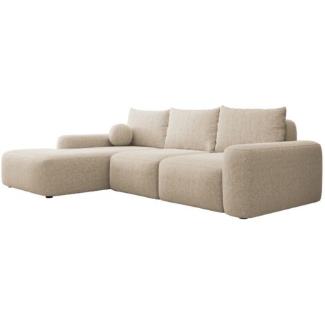 Selsey Carnos - Ecksofa mit Schlaffunktion, Ballkissen, Chenillebezug, Beige, linksseitig