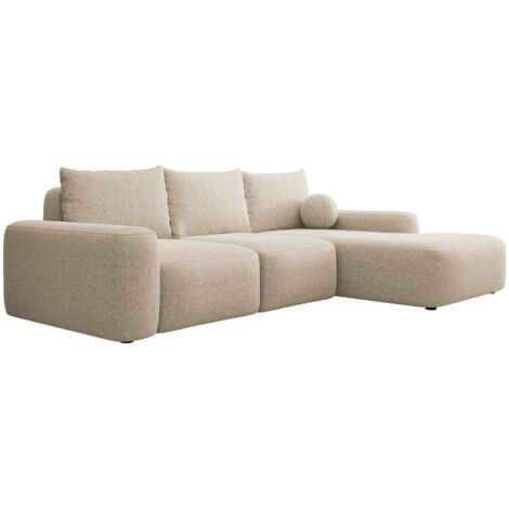 Selsey Carnos - Ecksofa mit Schlaffunktion, Ballkissen, Chenillebezug, Beige, rechtsseitig