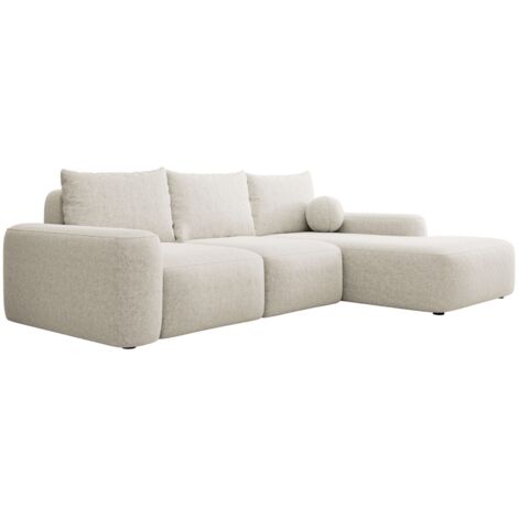 Selsey Carnos - Ecksofa mit Schlaffunktion, Ballkissen, Chenillebezug, Creme, rechtsseitig