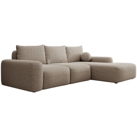 Selsey Carnos - Ecksofa mit Schlaffunktion, Ballkissen, Chenillebezug, Hellbraun, rechtsseitig