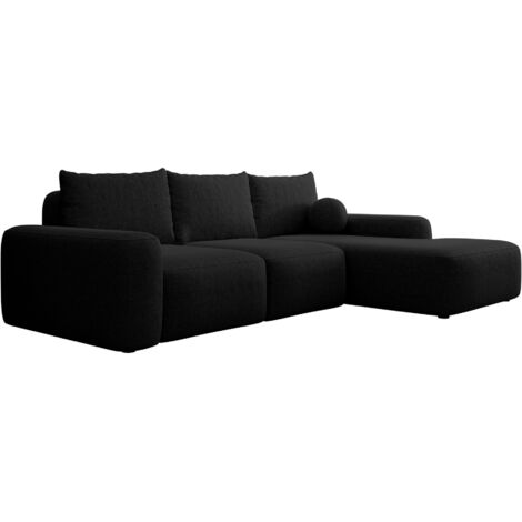 Selsey Carnos - Ecksofa mit Schlaffunktion, Ballkissen, Chenillebezug, Schwarz, rechtsseitig