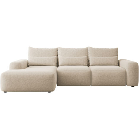 Selsey CARNOS - Ecksofa mit Schlaffunktion, Chenille-Bezug in Beige, linksseitig
