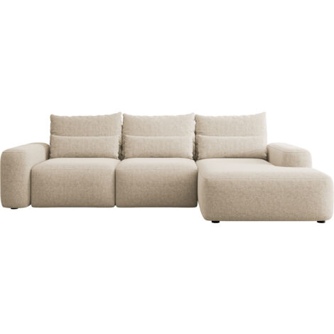 Selsey CARNOS - Ecksofa mit Schlaffunktion, Chenille-Bezug in Beige, rechtsseitig