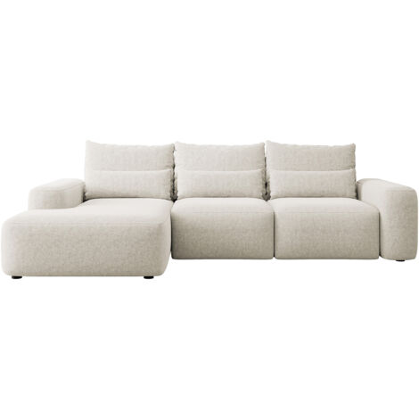 Selsey CARNOS - Ecksofa mit Schlaffunktion, Chenille-Bezug in Creme, linksseitig