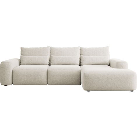 Selsey CARNOS - Ecksofa mit Schlaffunktion, Chenille-Bezug in Creme, rechtsseitig