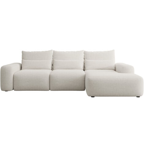 Selsey CARNOS - Ecksofa mit Schlaffunktion, wasserabweisendem Chenille-Bezug in Creme, rechtsseitig