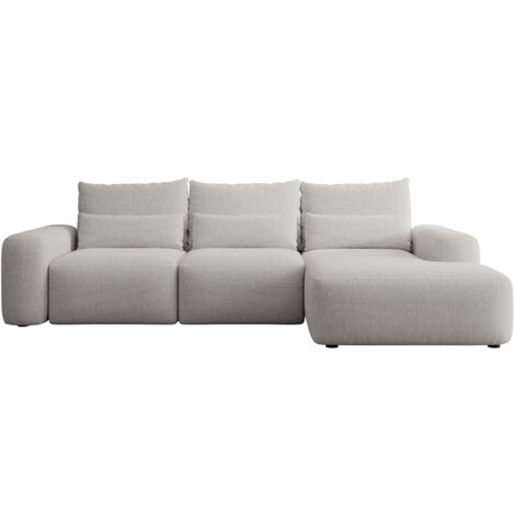 Selsey CARNOS - Ecksofa mit Schlaffunktion, wasserabweisendem Chenille-Bezug in Grau, rechtsseitig