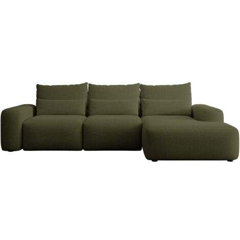 Selsey CARNOS - Ecksofa mit Schlaffunktion, wasserabweisendem  Chenille-Bezug in Olivgrün, rechtsseitig