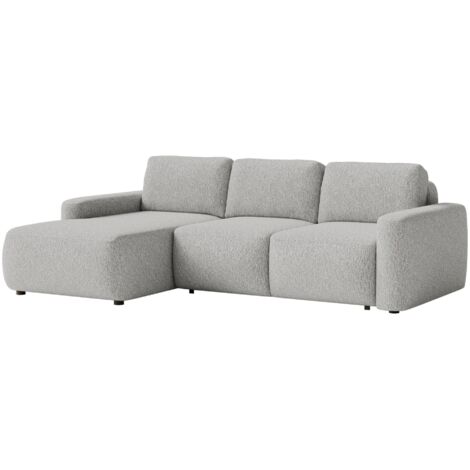 Selsey Carnos Mini – Ecksofa mit Schlaffunktion, Ottomane links, Chenille Hellgrau