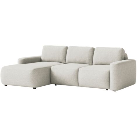 Selsey Carnos Mini – Ecksofa mit Schlaffunktion, Ottomane links, Chenille pflegeleicht, Creme