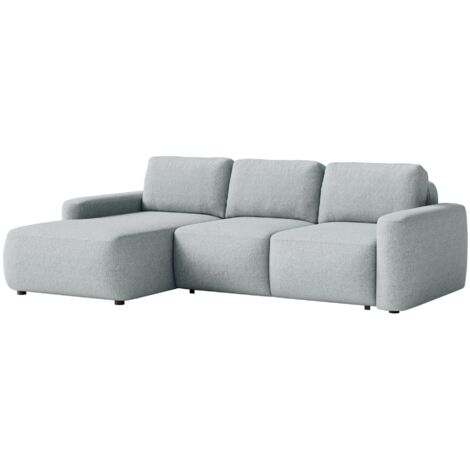 Selsey Carnos Mini – Ecksofa mit Schlaffunktion, Ottomane links, Chenille pflegeleicht, Grau
