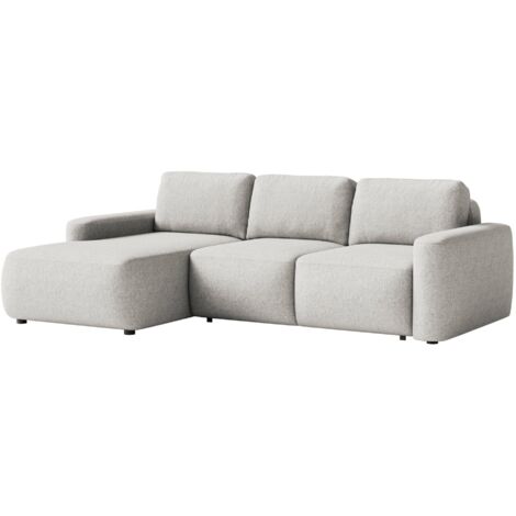 Selsey Carnos Mini – Ecksofa mit Schlaffunktion, Ottomane links, Chenille pflegeleicht, Graubeige
