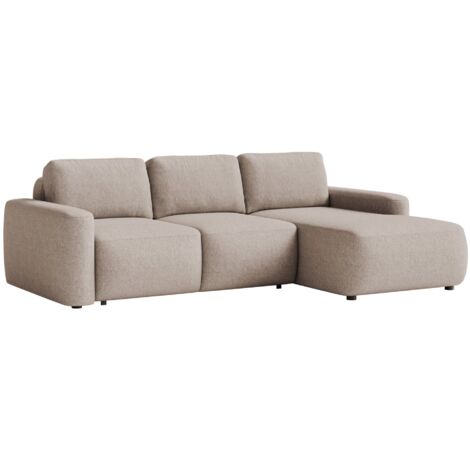 Selsey Carnos Mini – Ecksofa mit Schlaffunktion, Ottomane rechts, Chenille pflegeleicht, Beige