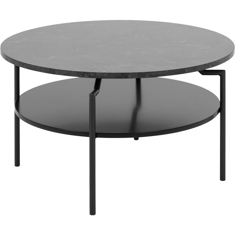 Selsey - CERNIK - Couchtisch / Beistelltisch mit Ablage und Metallbeinen, rund 80 cm (schwarze Marmoroptik)