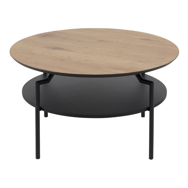 Selsey - CERNIK - Couchtisch / Wohnzimmertisch mit Ablage, Schwarz mit Tischplatte in Eichenholz-Optik, rund Ø 80 cm