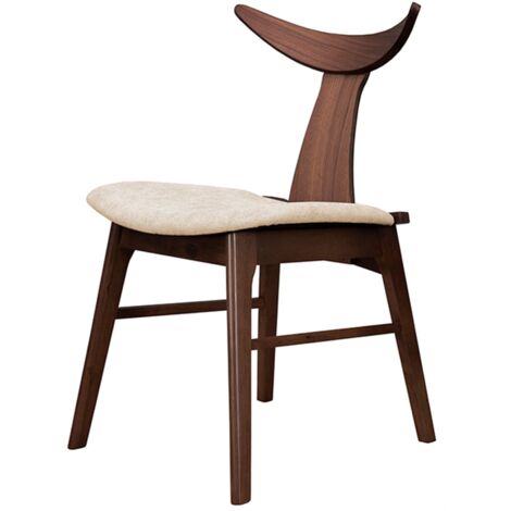 Selsey – Chaise en bois noyer latte – Dossier ergonomique en panneau plaqué – Assise rembourrée tissu – Pieds en bois d’hévéa massif